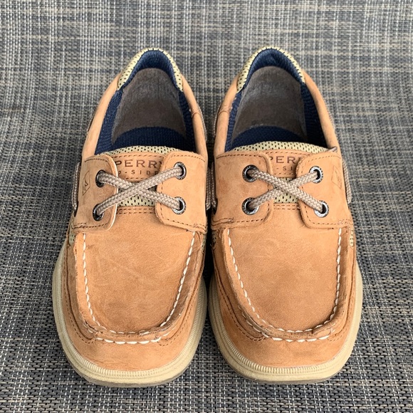 Sperry Top Sider Lanyard Boat Shoe Kids Moccasins in Tan and Navy boys size 13 - Picture 4 of 14